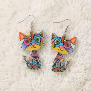 Cat Design Drop Earrings