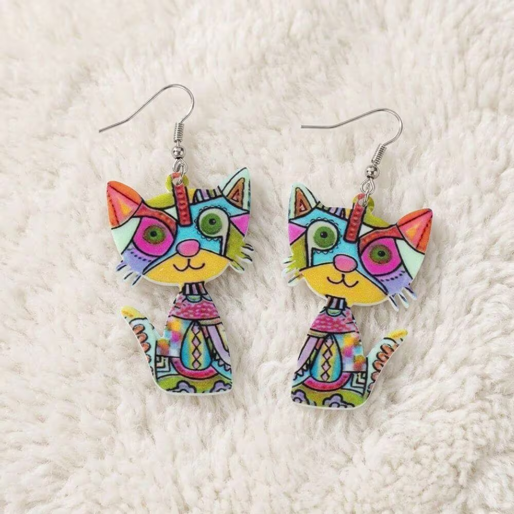 Cat Design Drop Earrings