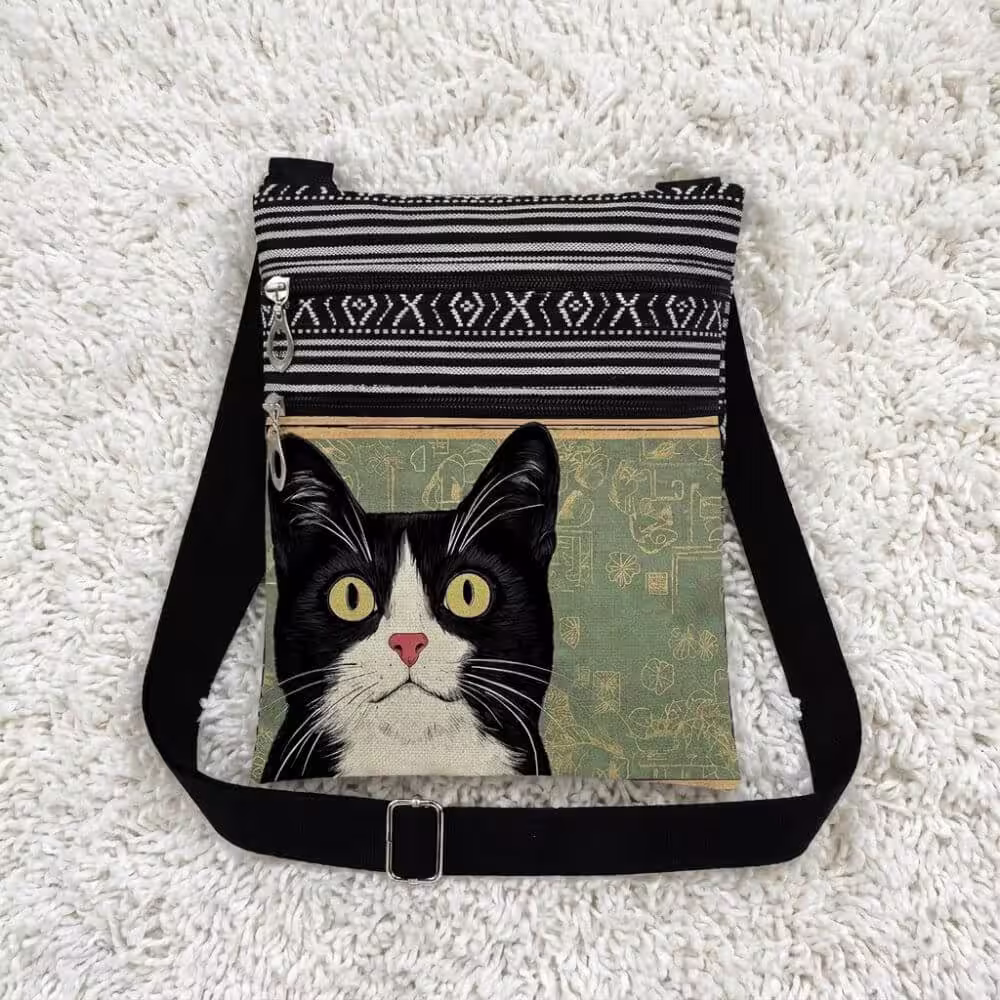 Cat Print Crossbody Bag