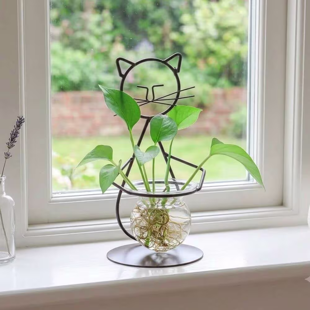 Glass Planter Vase with Cat Holder