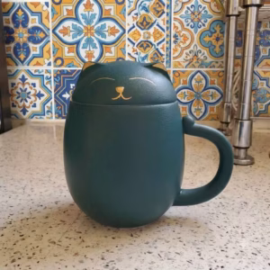 Green Cat Ceramic Tea Mug