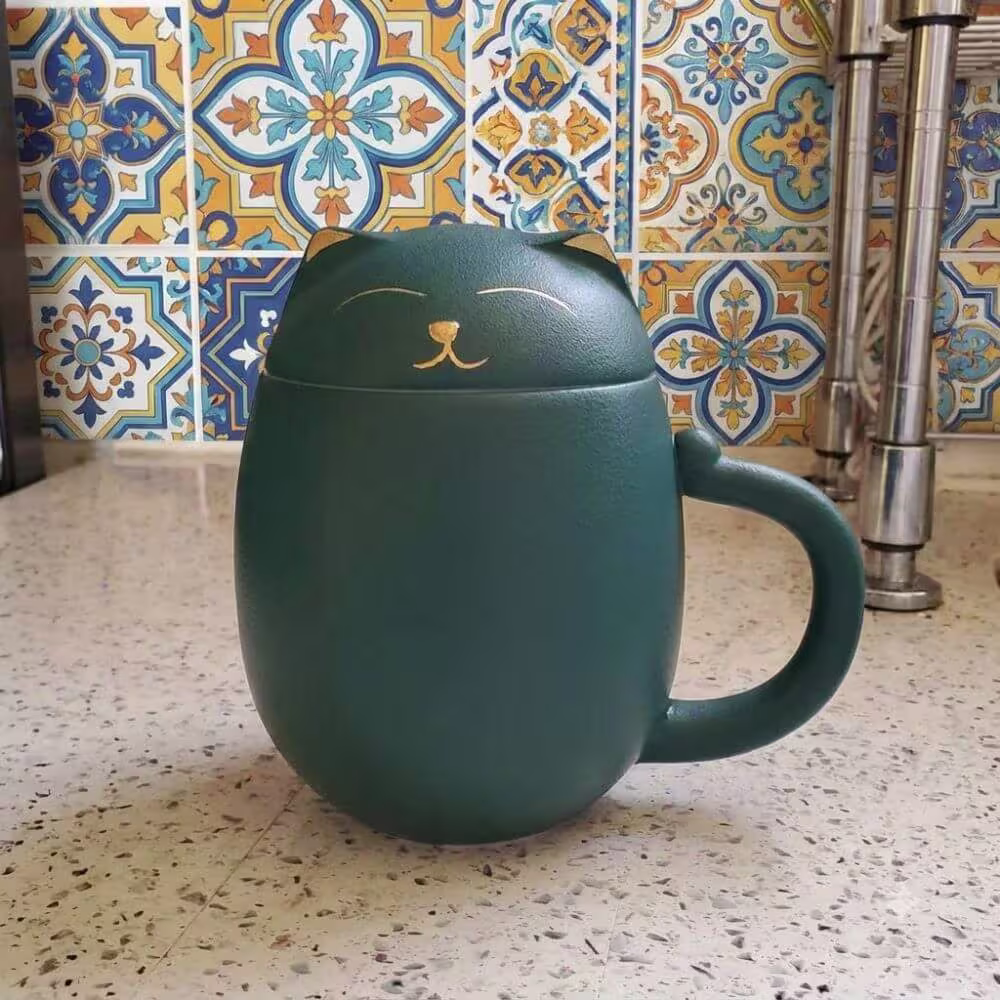 Green Cat Ceramic Tea Mug